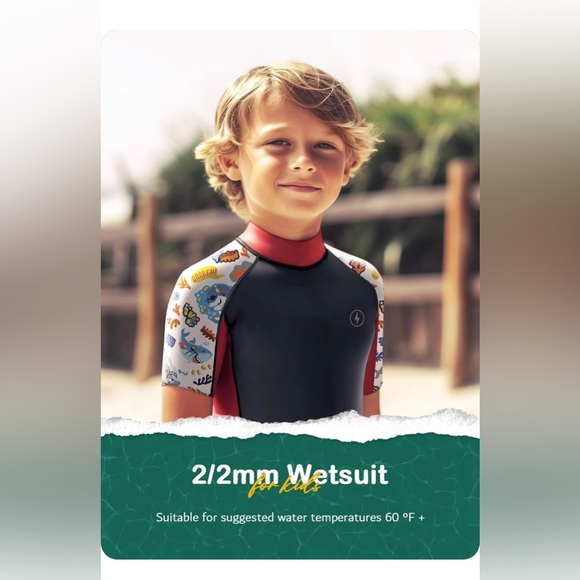 Dark Lightning Shorty Wetsuits for Kids Boys and Girls, 2MM Neoprene - Picture 2 of 6